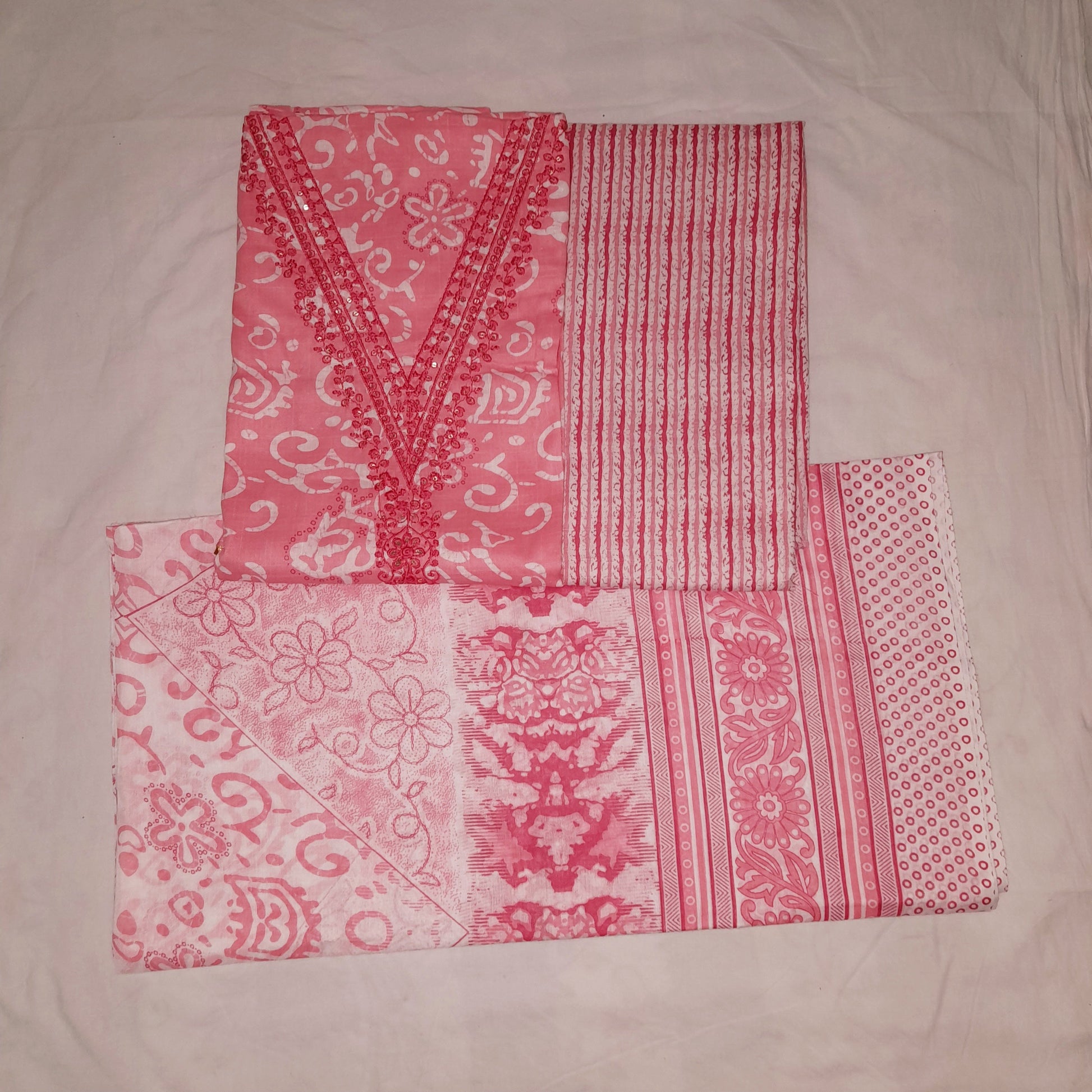 Pink Color Unstiched Suit in Cotton Material with Cotton Dupatta