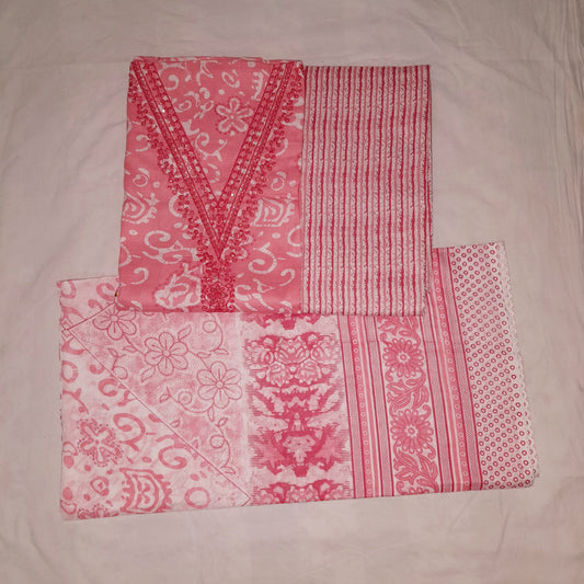 Pink Color Unstiched Suit in Cotton Material with Cotton Dupatta