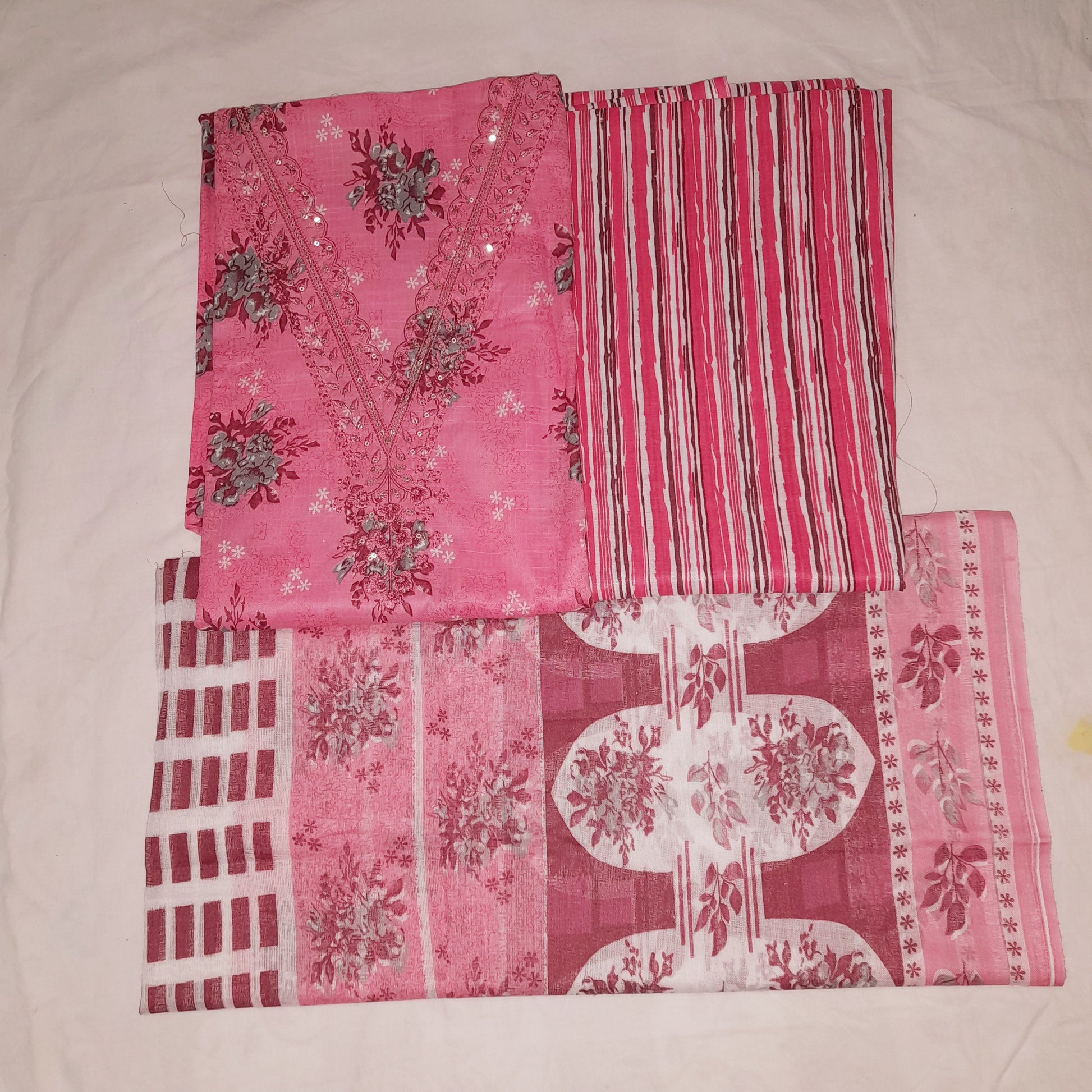 Pink Color Unstiched Suit in Cotton Material with Cotton Dupatta