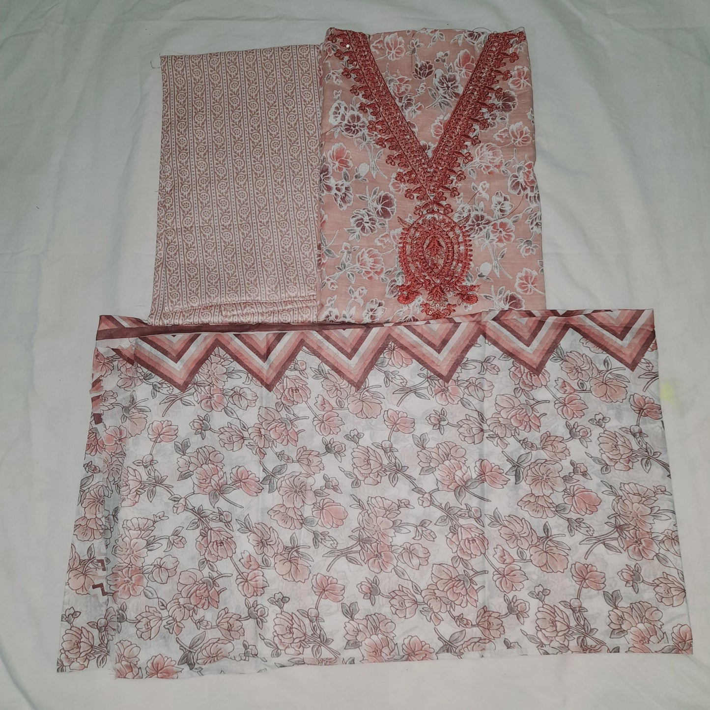 Cream Color Unstiched Suit in Cotton Material with Cotton Dupatta