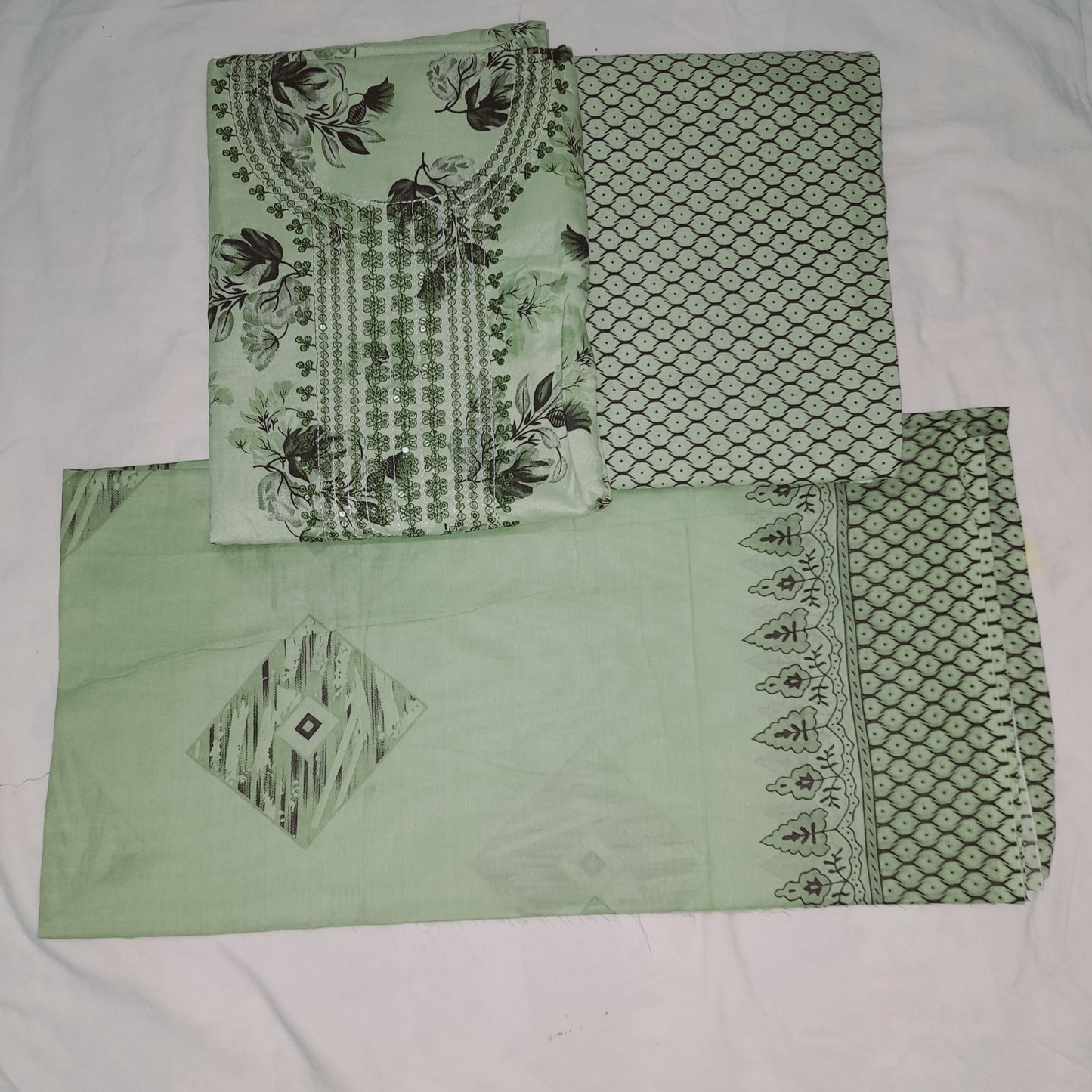 Pista  Green Color Unstiched Suit in Cotton Material with Cotton Dupatta