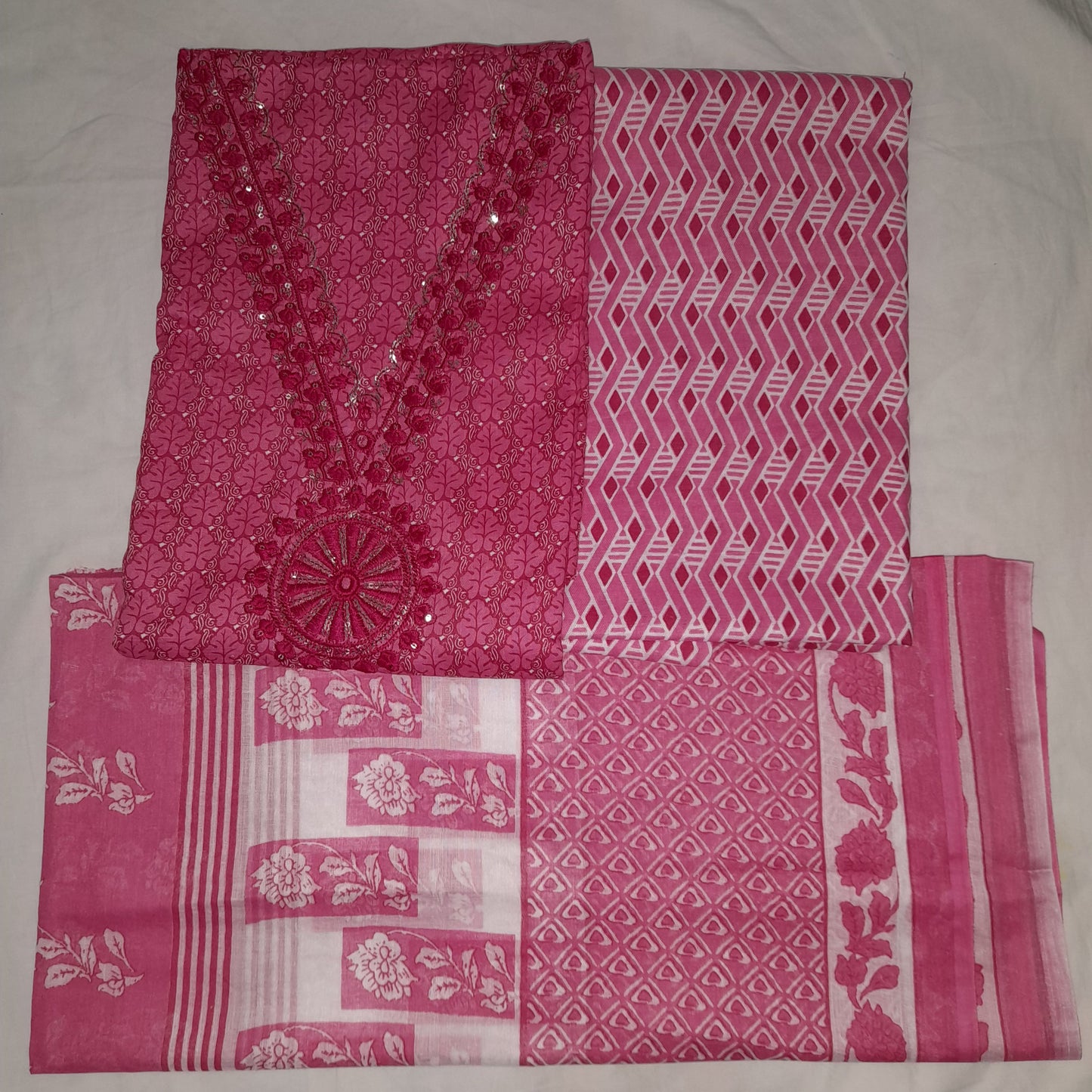 pink Color Unstiched Suit in Cotton Material with Cotton Dupatta