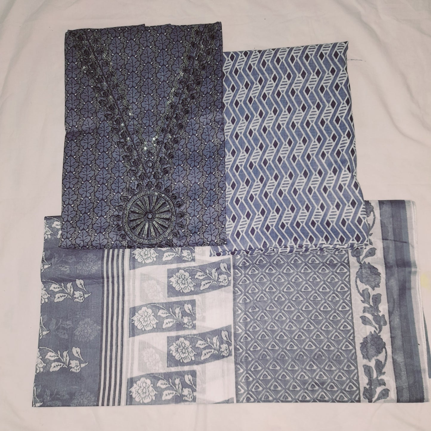 Gray Blue Color Unstiched Suit in Cotton Material with Cotton Dupatta